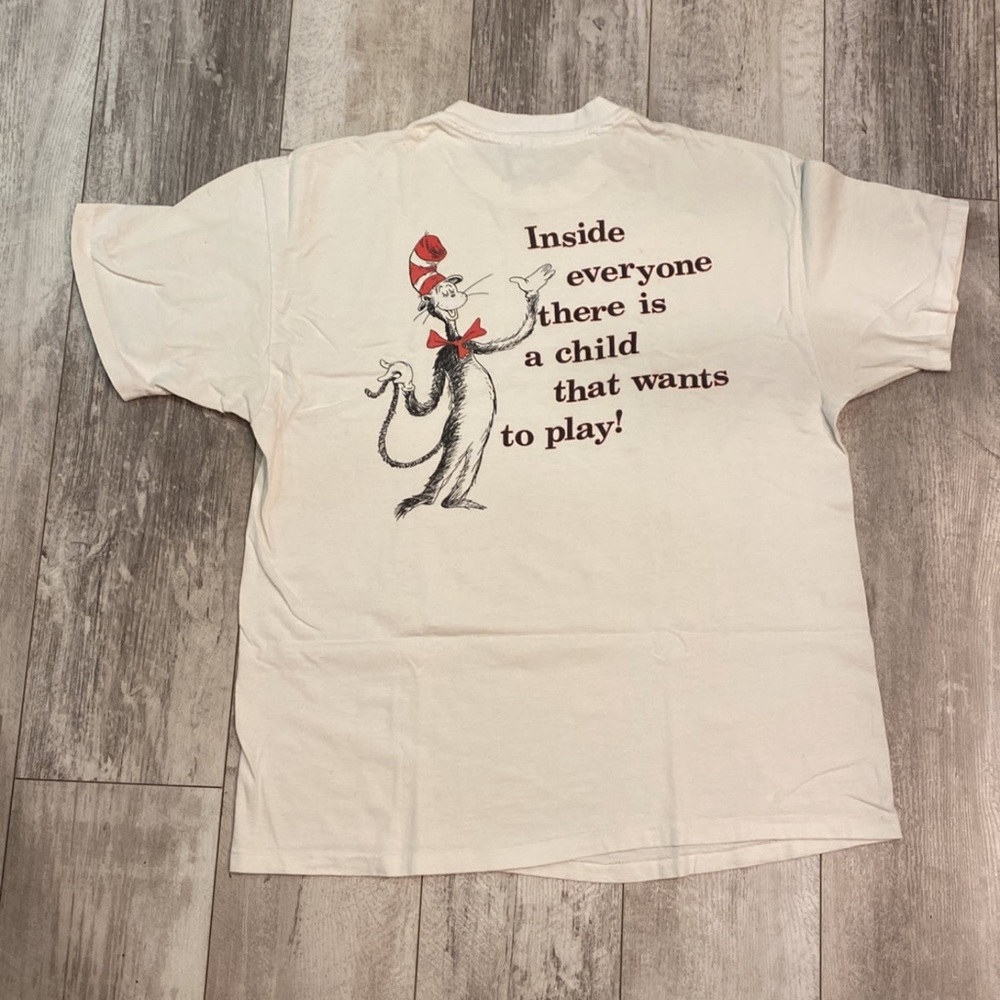 Vintage Cat In The Hat 1993 white Tshirt Size Large Single Stitch
